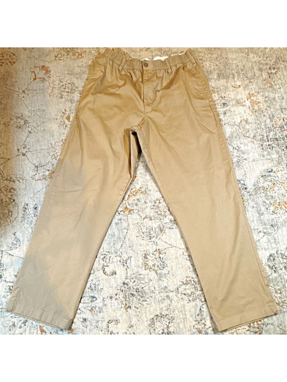 Lands' End Khaki Pants Beige Cotton Elastic Waist Size 36 School A174
